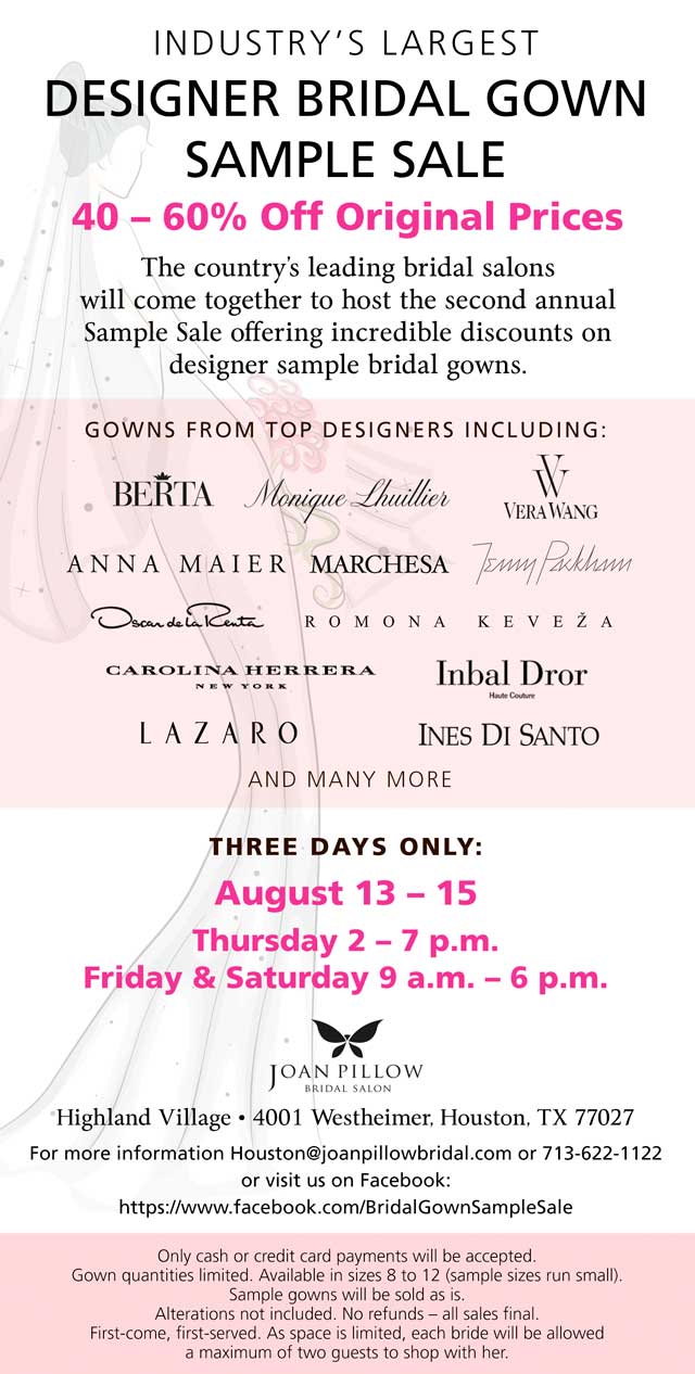 Industry s Largest Designer Bridal  Gown  Sample  Sale  at 