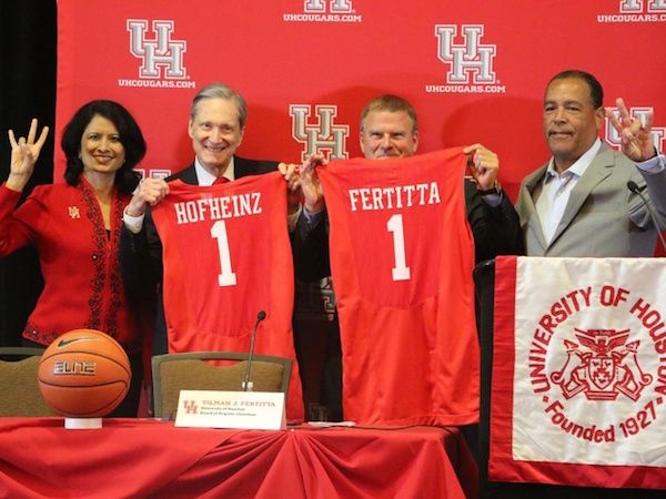 Renu-Khator-Fred-Hofheinz-Tilman-Feritta-Kevin-Sampson-at-press-conference-to-rename-Hofheinz-Pavilion-to-Feritta-Center_112100